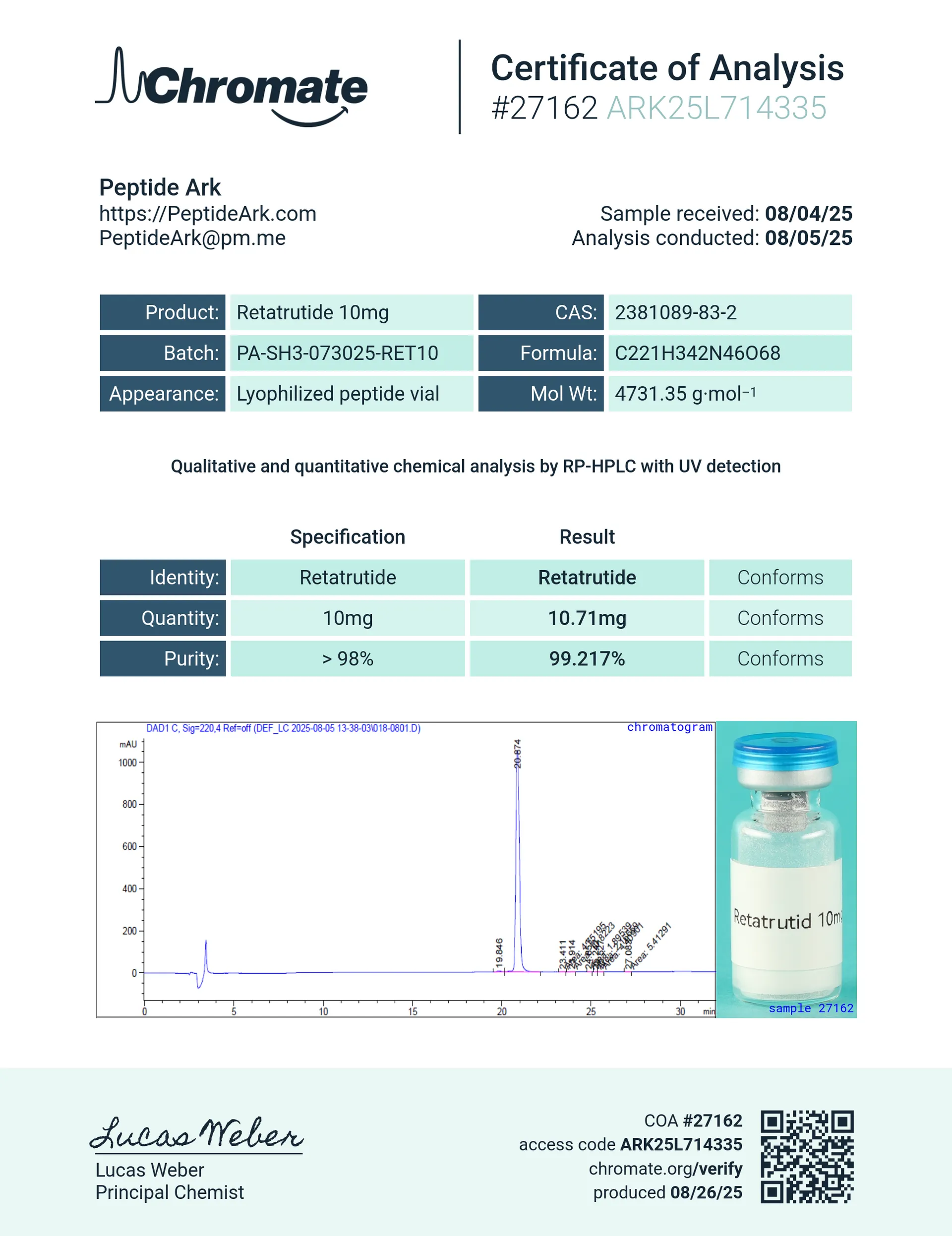 GLP-3R 10 mg - Certificate of Analysis